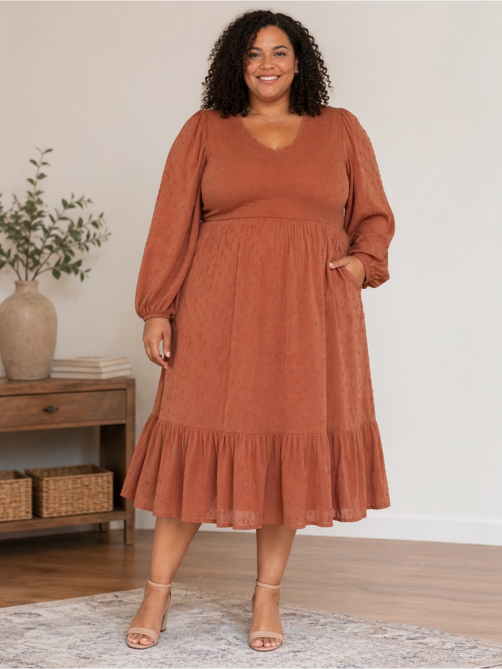 NWT Old Navy Smoked Midi Dress Women's Plus Size 3X Fit & Flare Clip Dot Design